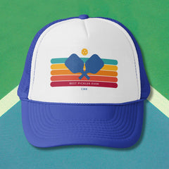 Cool Retro Stripes Custom Text Pickleball Player Trucker Hat
