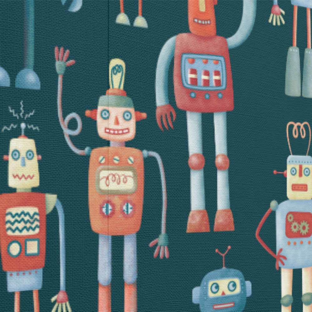 Fun Robot Pattern Teal Green Wallpaper