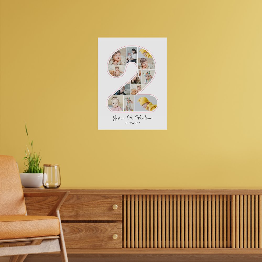 2nd Birthday Number 2 Photo Collage Baby Nursery Poster