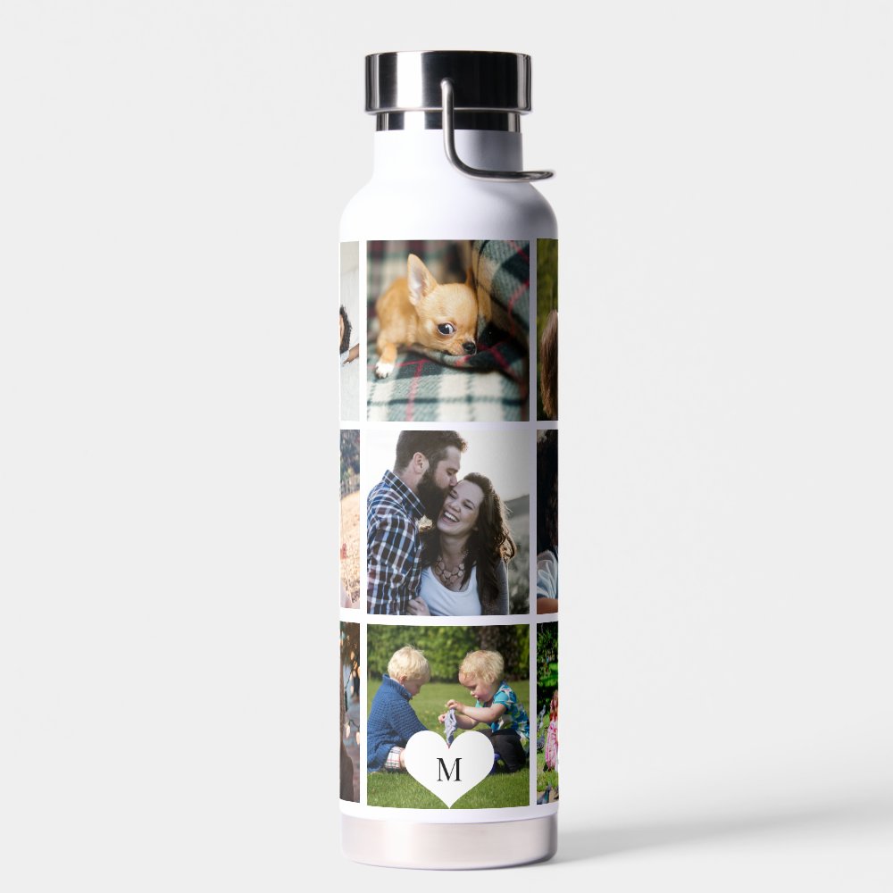 Photo collage monogram personalized modern water bottle