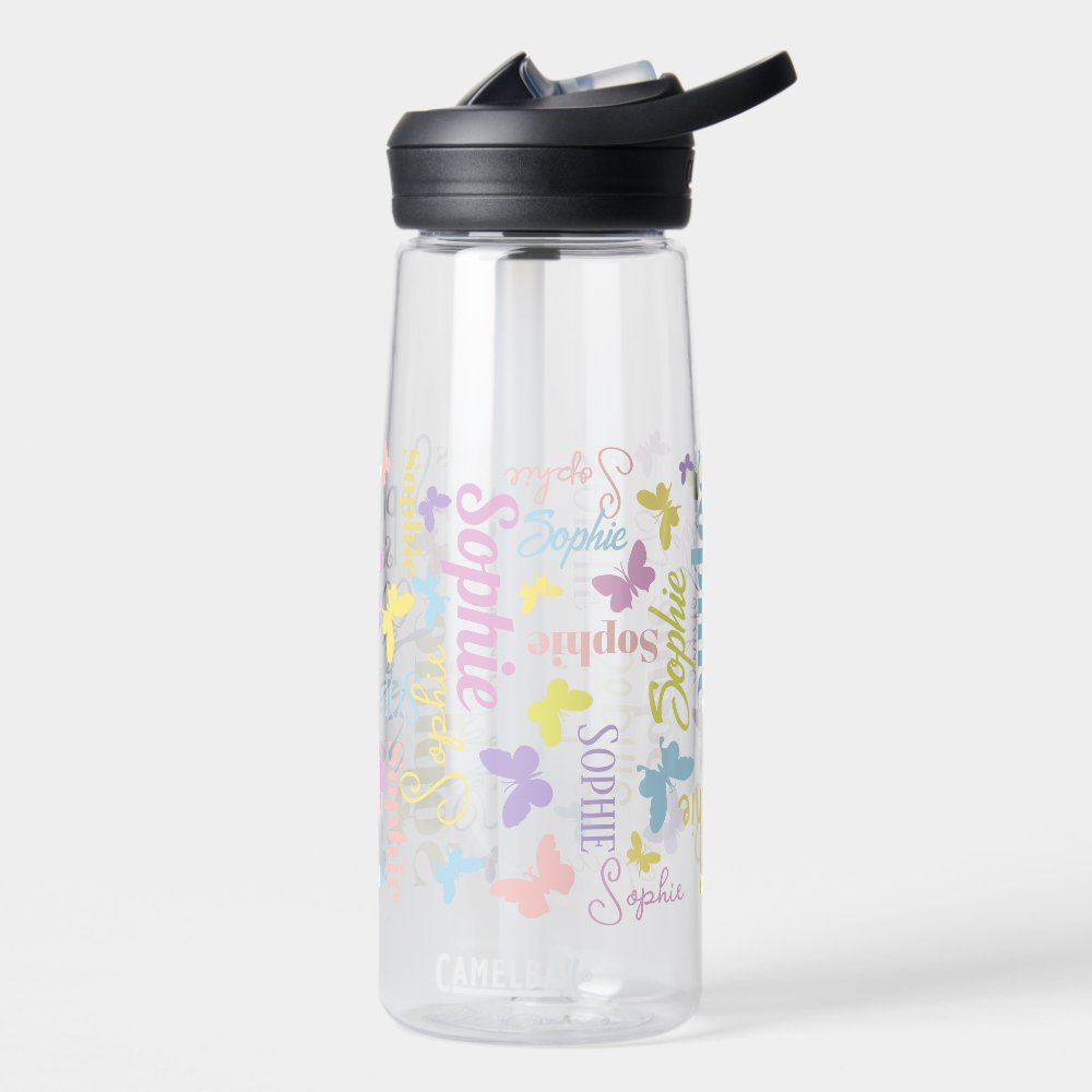 Muted rainbow butterflies custom name Sophie Water Bottle
