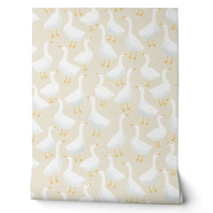Whimsical Goose Pattern Soft Neutral Style Wallpaper