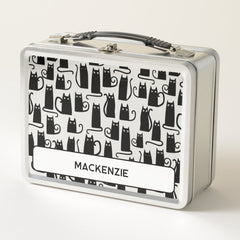 Fun Black Cat Personalized Custom Name Metal Lunch Box
