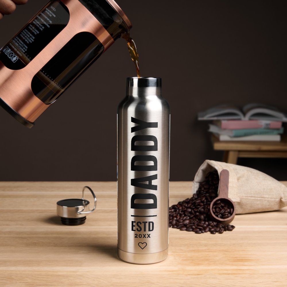 Silver Black Photo Daddy Collage Wrap Water Bottle