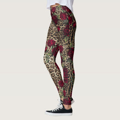 Red Roses Leopard print Leggings