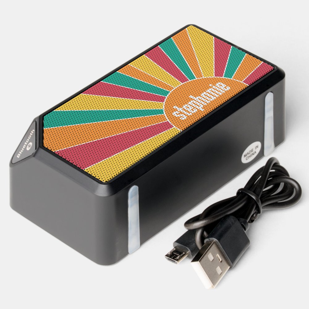 Retro stripe sunrise - monogram name bluetooth speaker