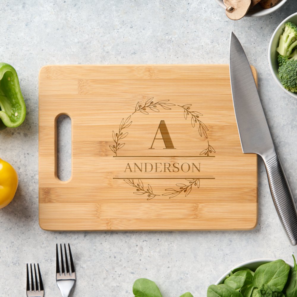 Custom Family Name and Initial Etched  Engraved Cutting Board