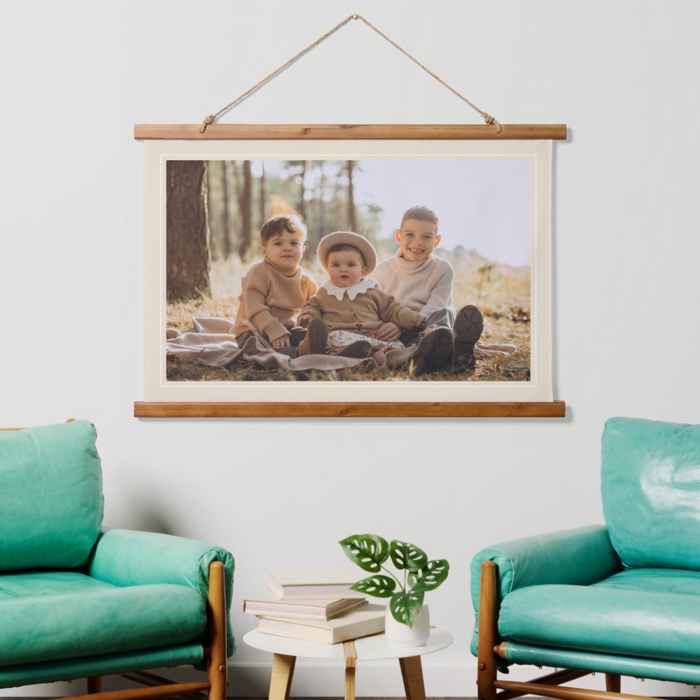 Modern Beige Frame Custom Family Photo Canvas Hanging Tapestry
