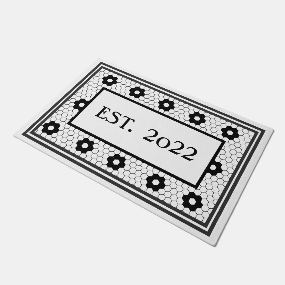 Established 2022 Black White Tile Design Custom Doormat