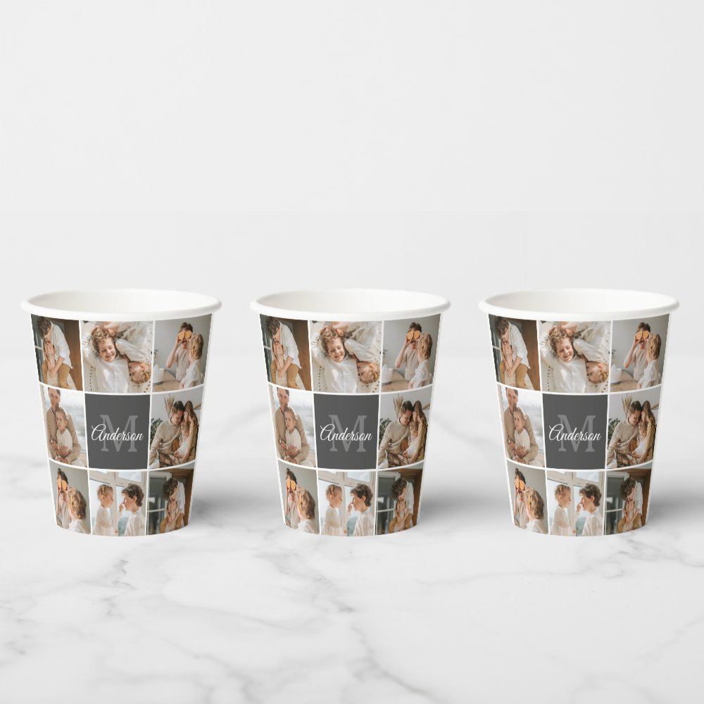 Modern Family Collage Photo & Personalized Gift Paper Cups