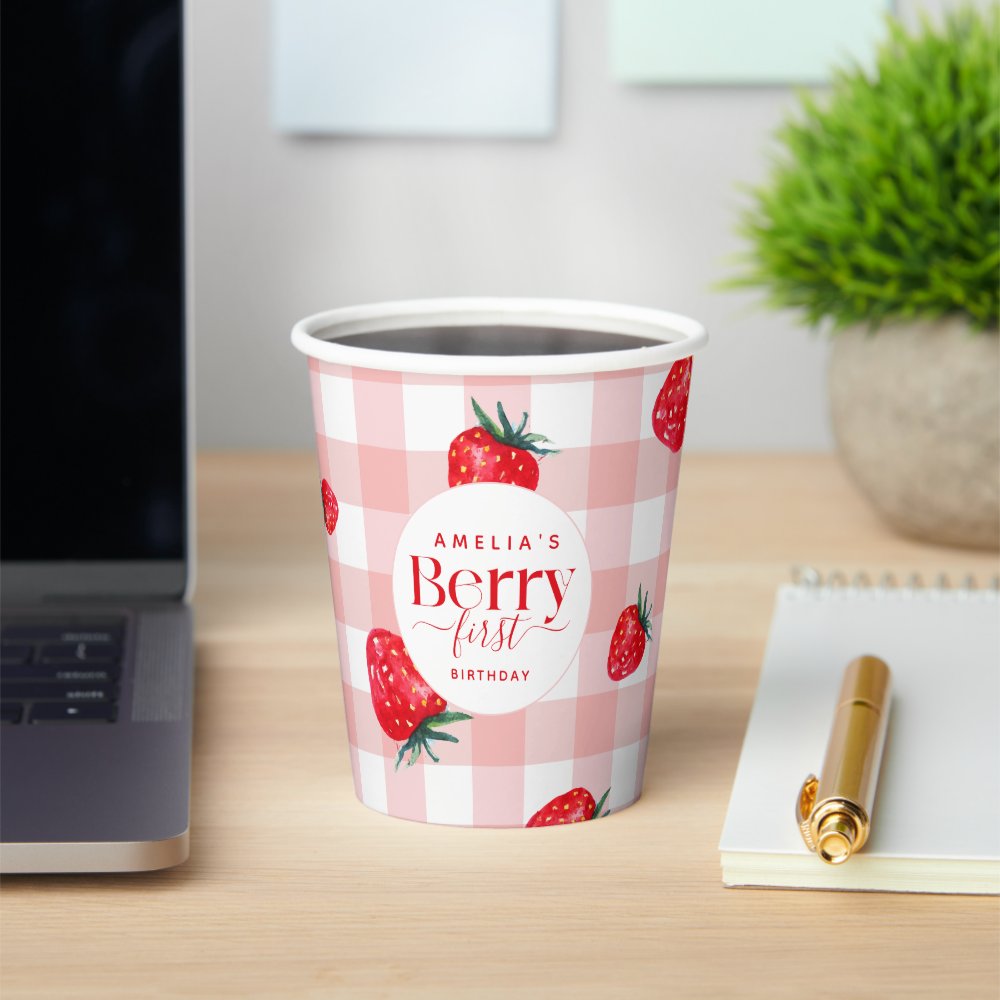 Berry First Birthday Strawberry Girl Paper Cups