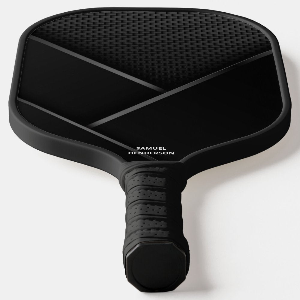 Black Abstract Carbon Look Custom Text Name Pickleball Paddle