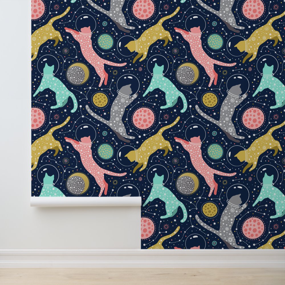 Cute Celestial Mystical Space Cats Wallpaper