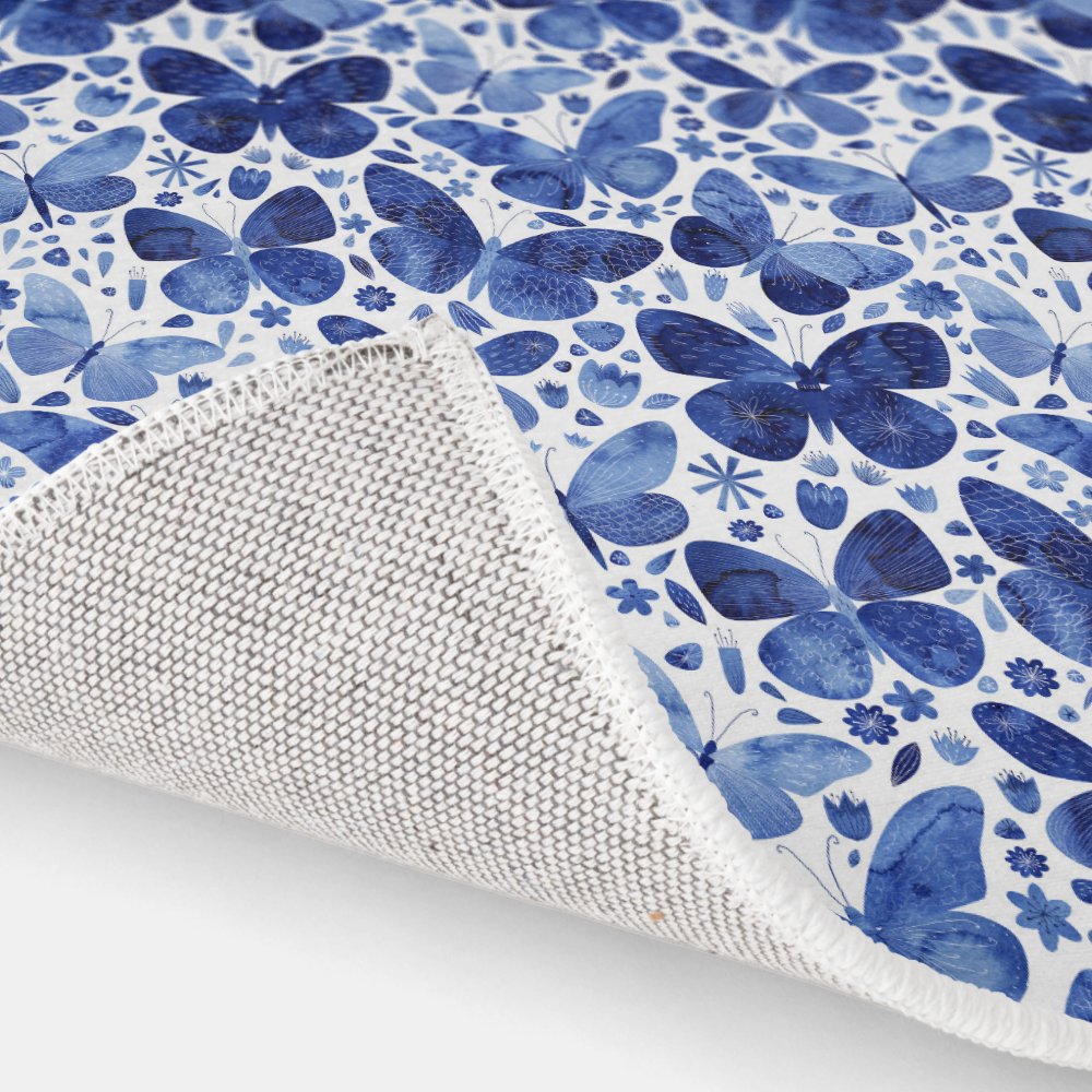 Blue Watercolor Butterfly Rug