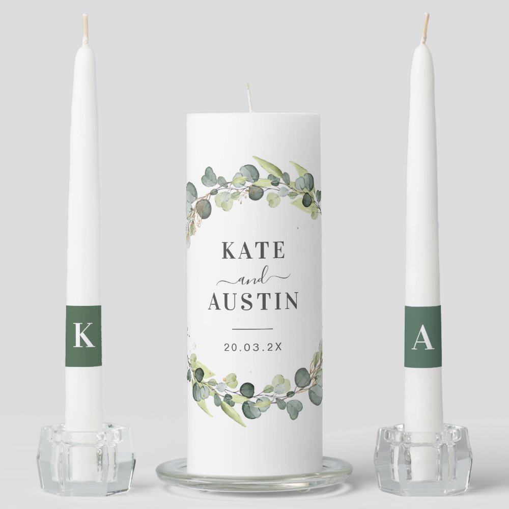eucalyptus greenery foliage wedding unity candle set