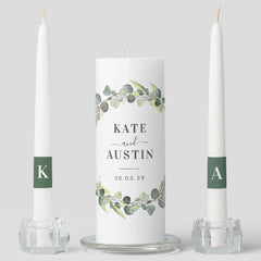eucalyptus greenery foliage wedding unity candle set